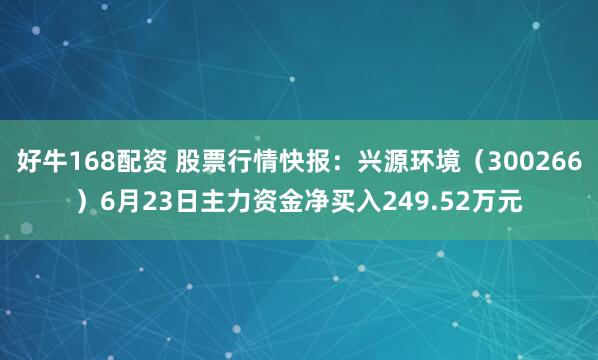 好牛168配资 股票行情快报：兴源环境（300266）6月23日主力资金净买入249.52万元