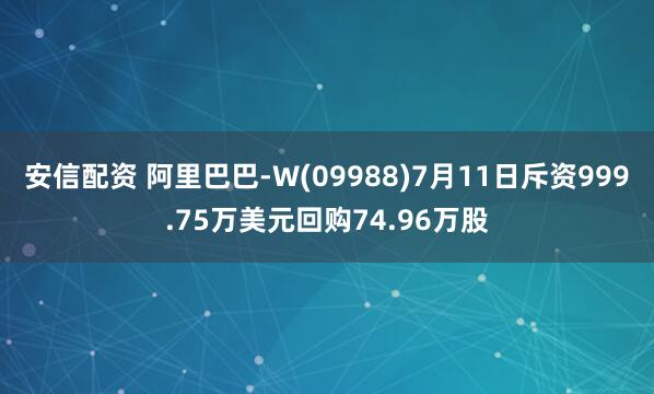 安信配资 阿里巴巴-W(09988)7月11日斥资999.75万美元回购74.96万股